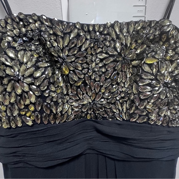 Theia Strapless Beaded Floral Navy Blue Silk Chiffon Gown Size 10 - Picture 6 of 15